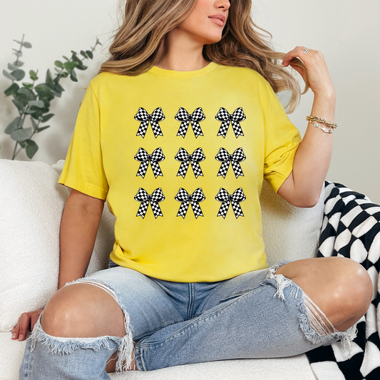 Wholesale Checker Bows Graphic Tee - Heather Yellow Gold Tee
