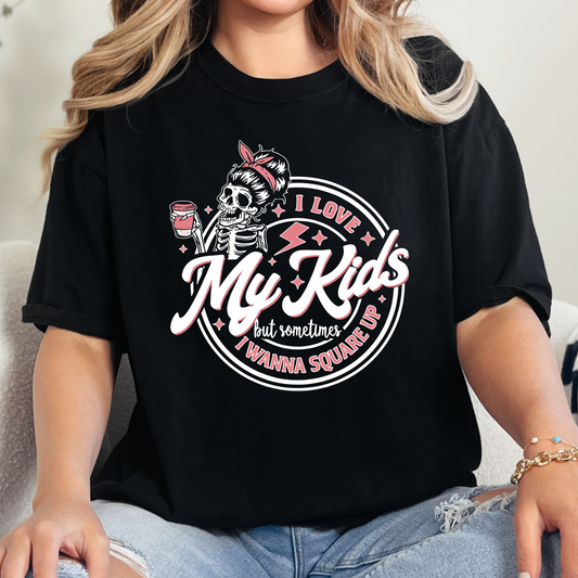 Wholesale Love My Kids but Sometimes I Wanna Square Up Graphic Tee - Black Tee