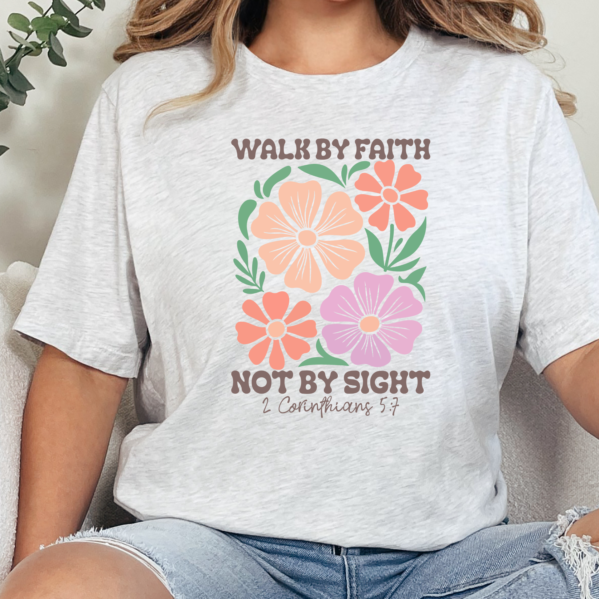 Wholesale Floral Walk by Faith Not By Sight Graphic Tee - Ash Tee