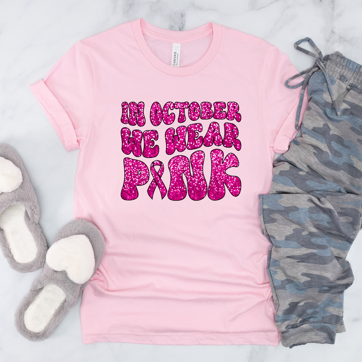 Wholesale We wear Pink Bling Graphic Tee - Pink Tee