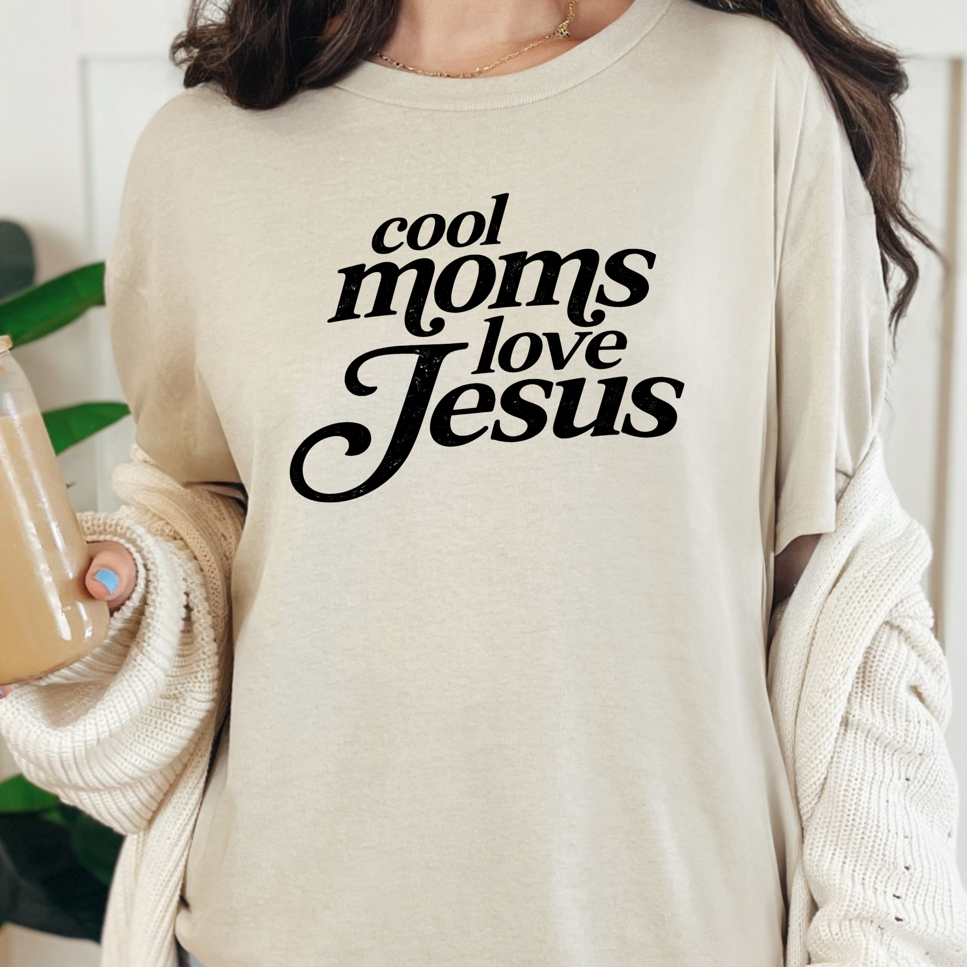 Wholesale Cool Moms Love Jesus Black Graphic Tee - Natural