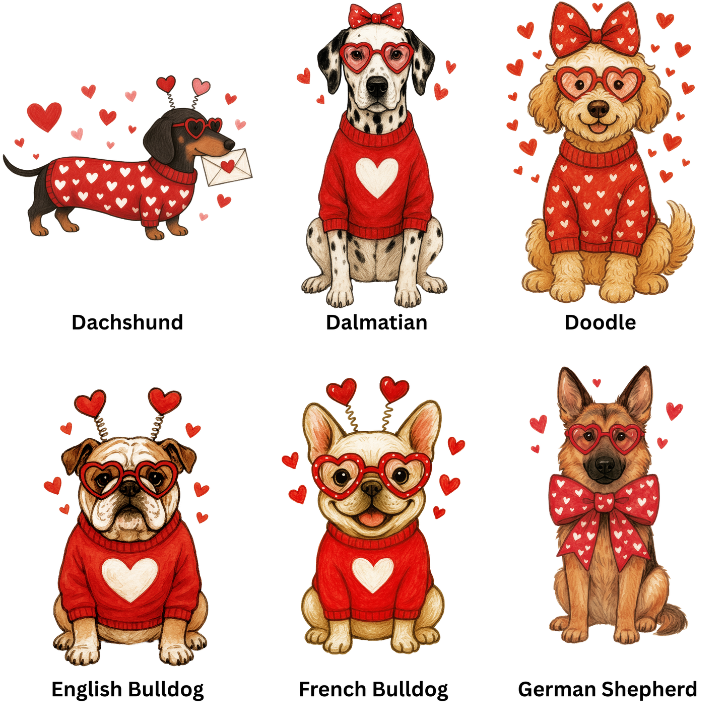 Valentine Dog Breeds Graphic Tee