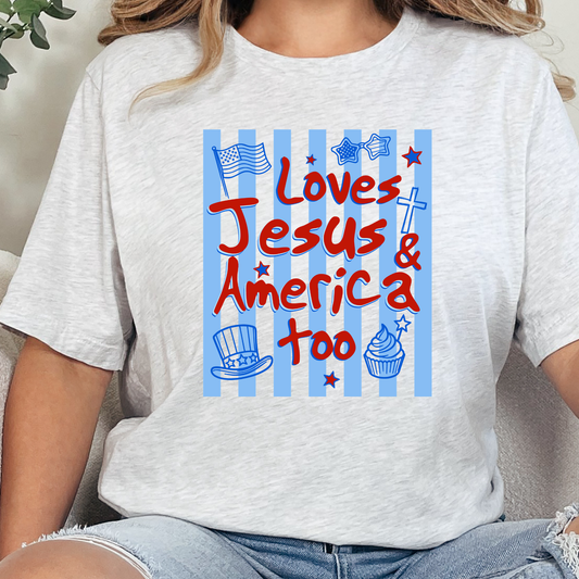 Wholesale Loves Jesus & America Graphic Tee - Ash Tee