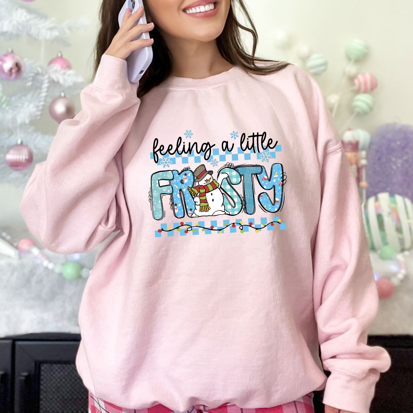 Wholesale Feeling a Little Frosty Blue Sweatshirt - Light Pink Sweatshirt