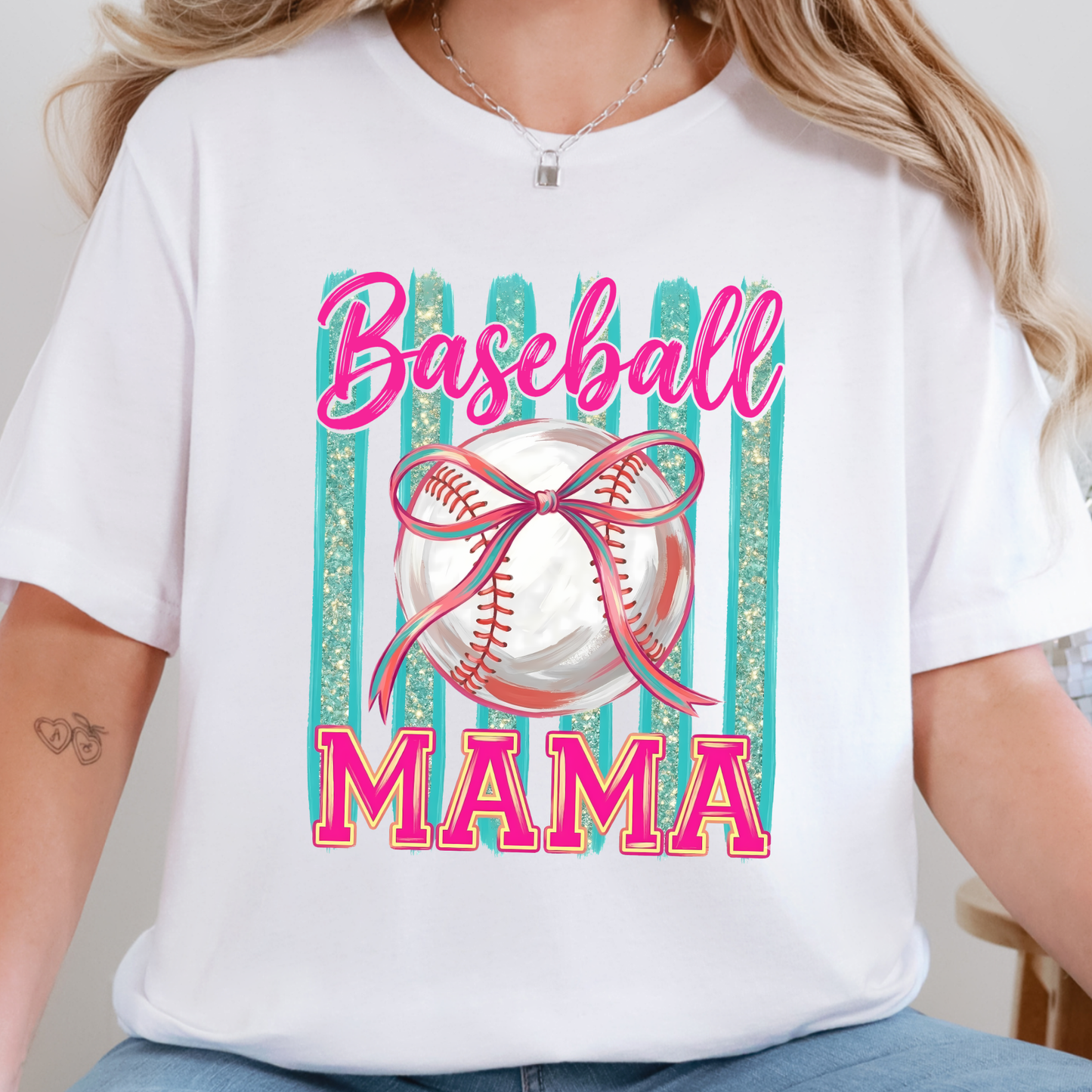 Wholesale Baseball Mama Stripes Graphic Tee - White Tee