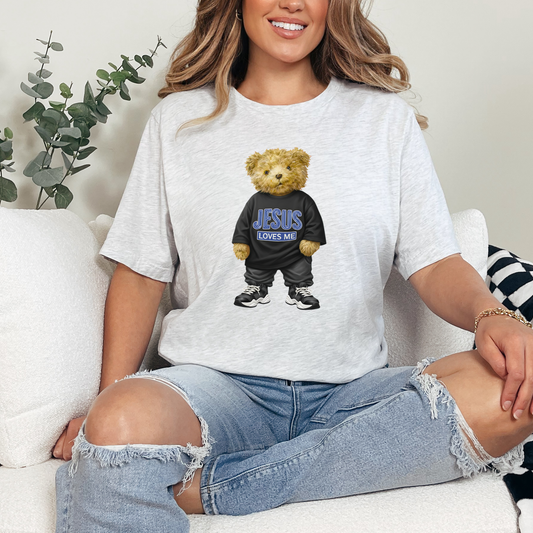 Wholesale Jesus Loves Me Teddy Bear Graphic Tee - Ash Tee
