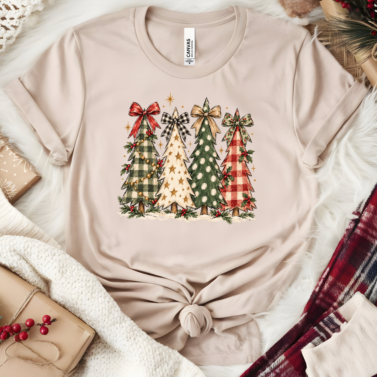 Wholesale Plaid Christmas Tree Graphic Tee - Heather Dust