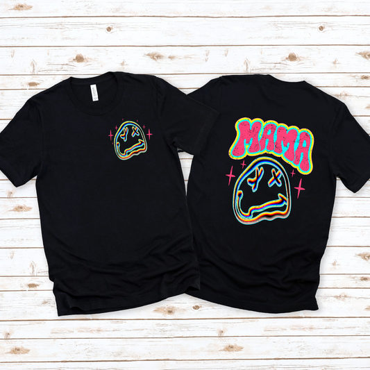 Wholesale Trendy Neon Mama Graphic Tee - Black Tee