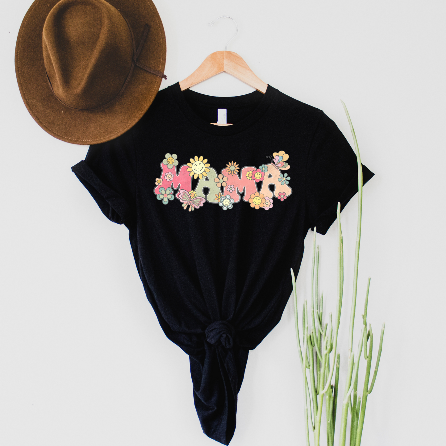 Wholesale Floral Mama Graphic Tee - Black Tee