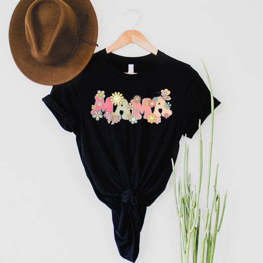 Wholesale Floral Mama Graphic Tee - Black Tee
