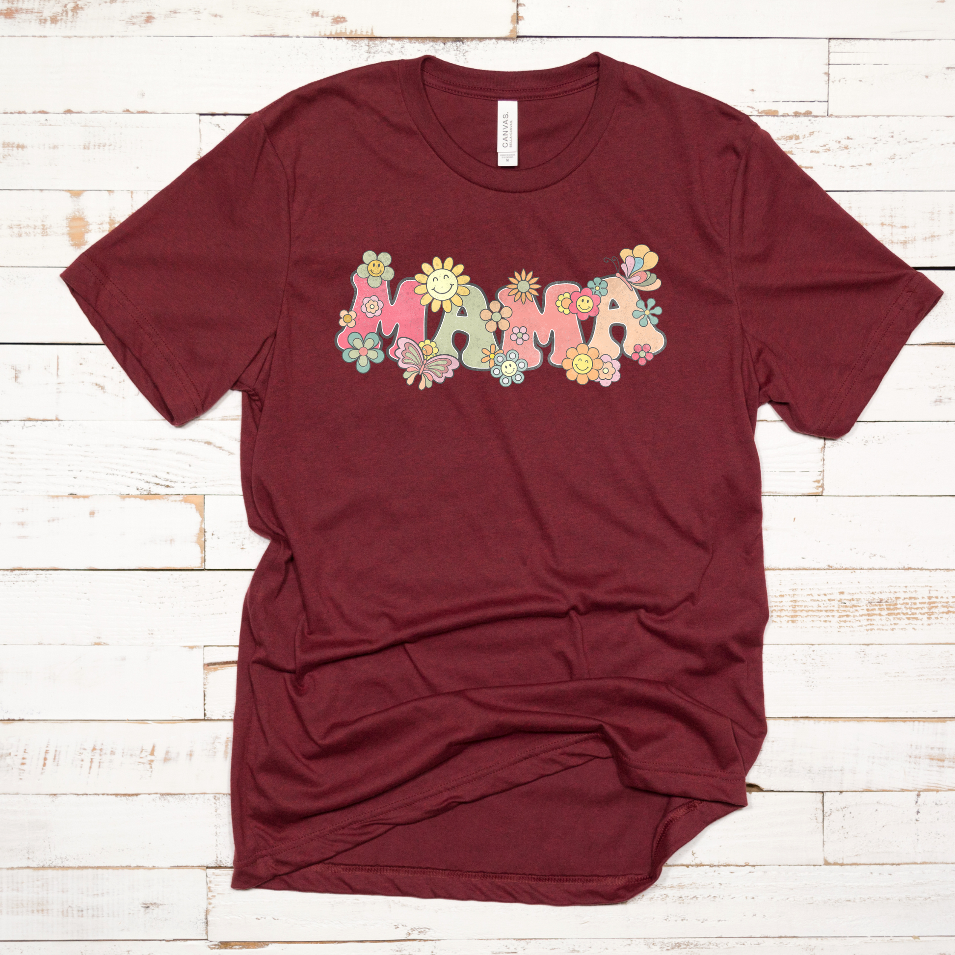 Wholesale Floral Mama Graphic Tee - Maroon Tee