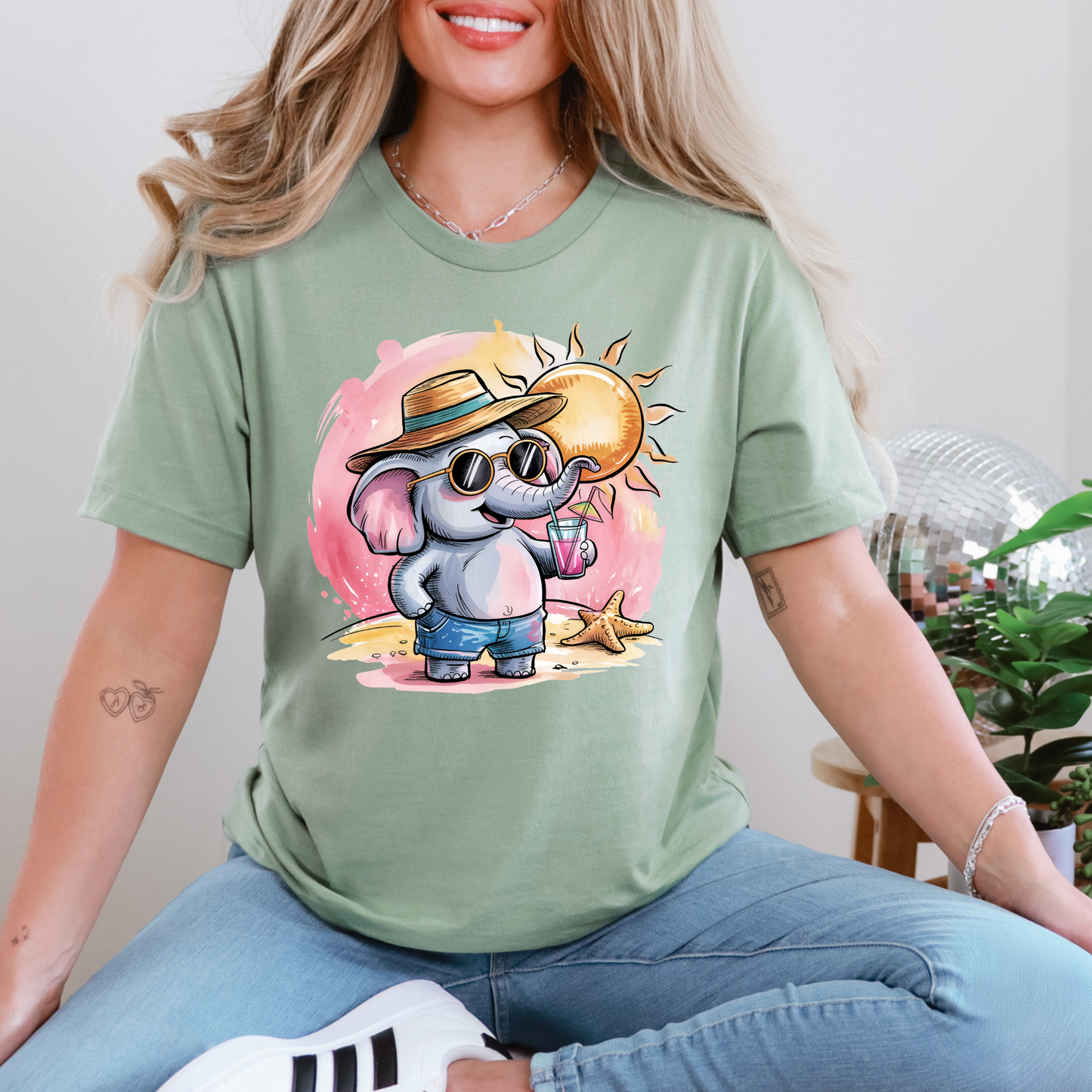 Wholesale Elephant Under the Sun Graphic Tee - Sage Tee