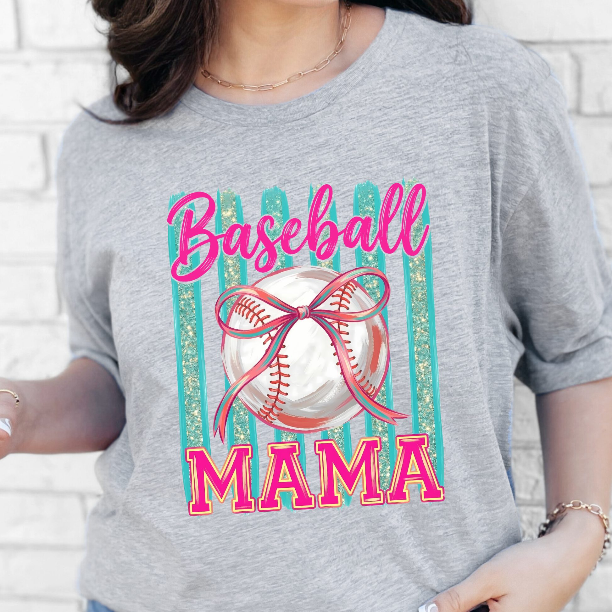 Wholesale Baseball Mama Stripes Graphic Tee - Grey Tee