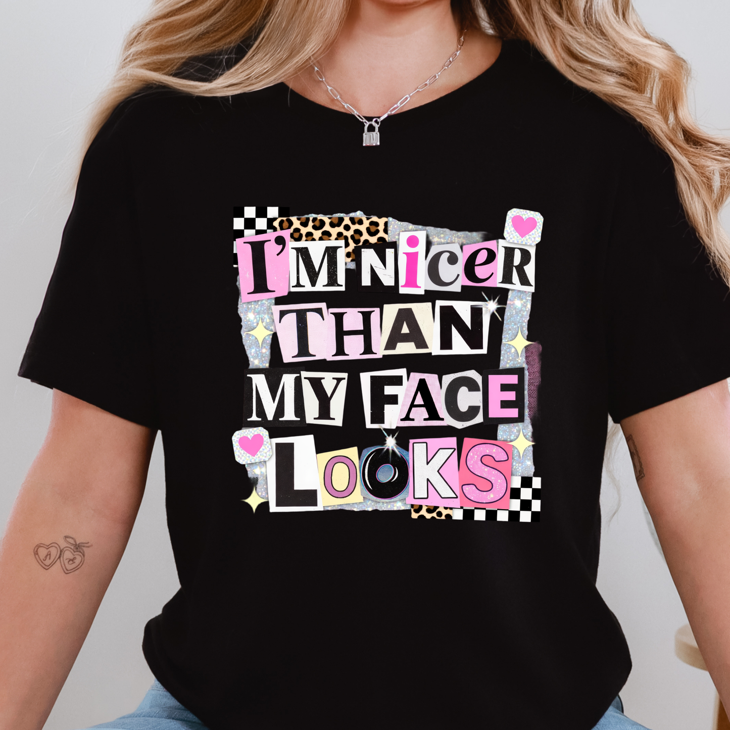 Wholesale I'm Nicer Than My Face Graphic Tee - Black Tee