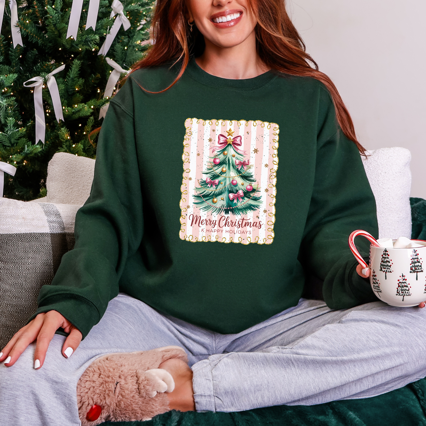 Wholesale Merry Christmas Pink Stripes Sweatshirt - Forest Sweatshirt