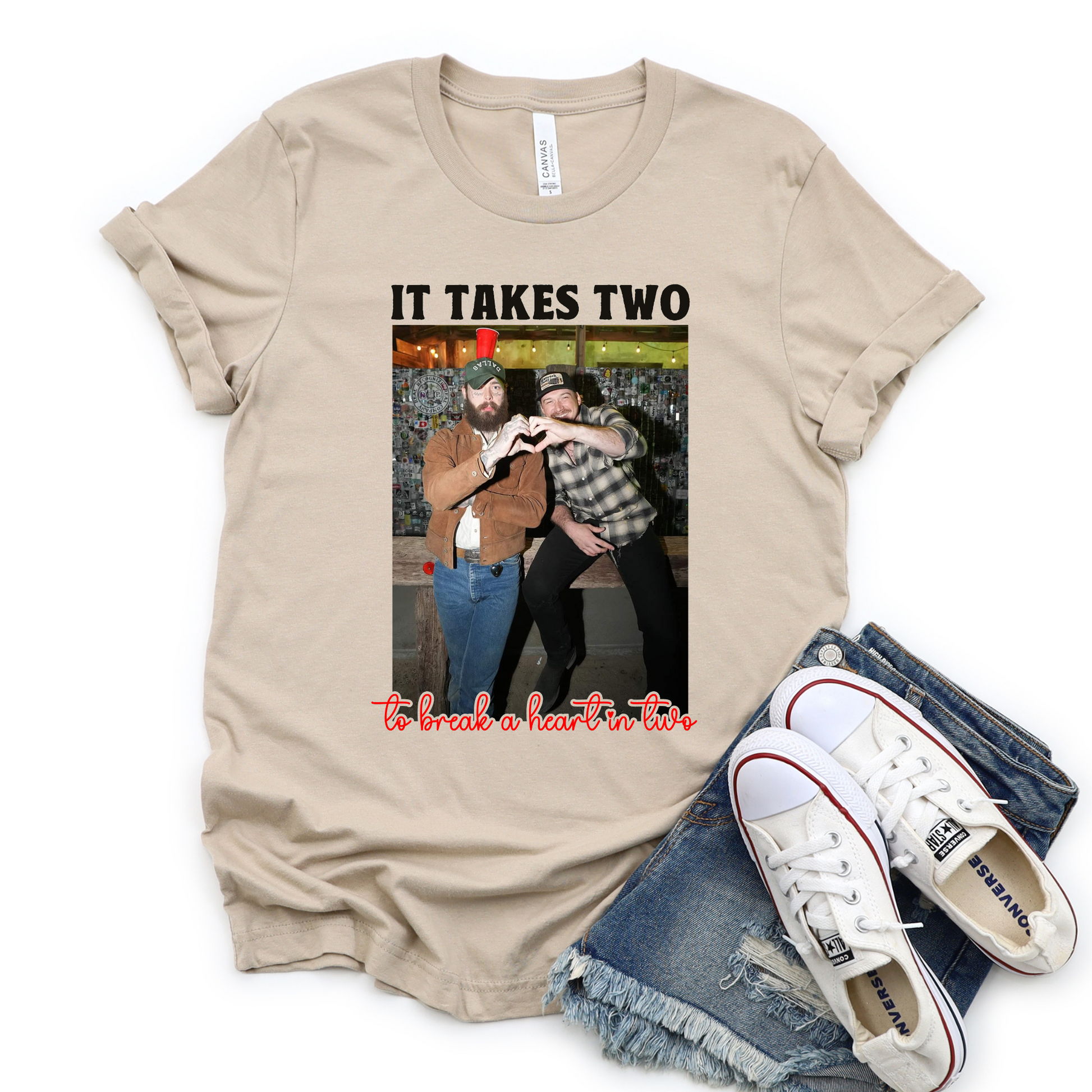 Wholesale Break a heart in two Graphic Tee - Tan Tee