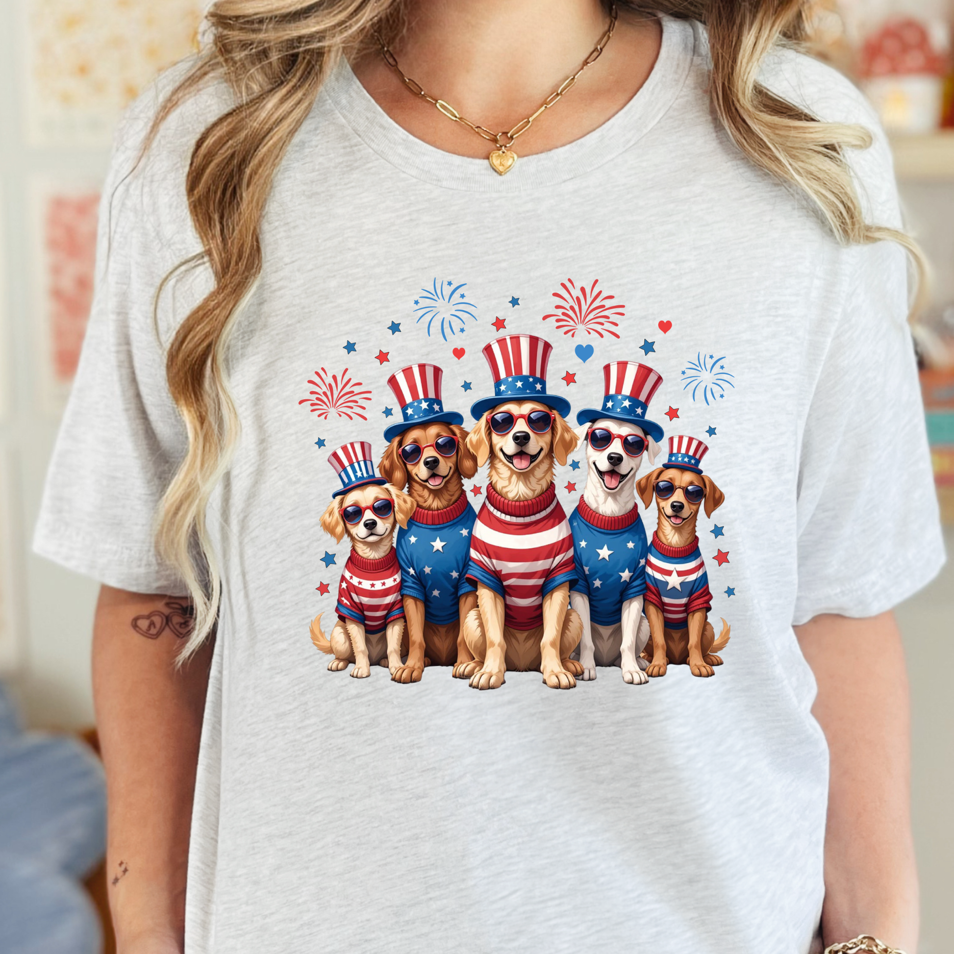 Wholesale Dogs Patriotic Graphic Tee - Ash Tee