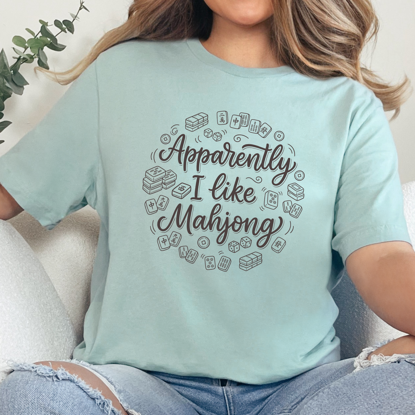 Wholesale Apparently I Like Mahjong Graphic Tee - Dusty Blue Tee