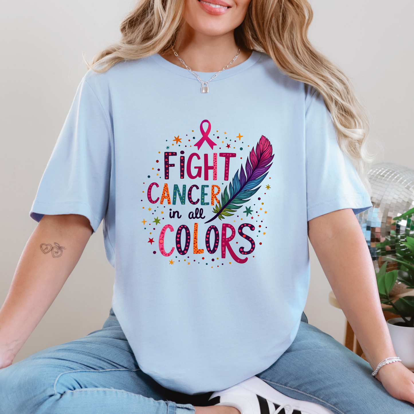 Wholesale Fight Cancer in all Colors Graphic Tee - Baby Blue Tee