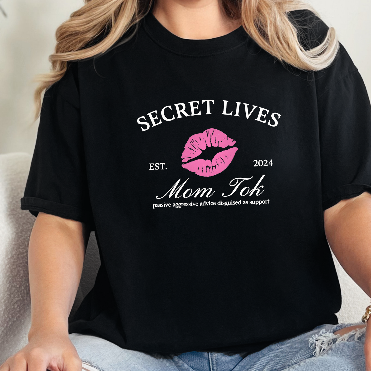 Wholesale Secret Lives MomTok Graphic Tee - Black Tee