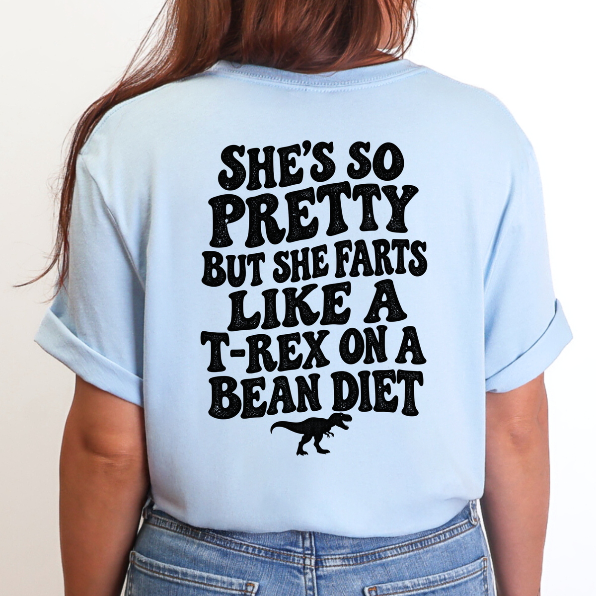 Wholesale Farts like a T-Rex (BACK Print) Graphic Tee - Baby Blue