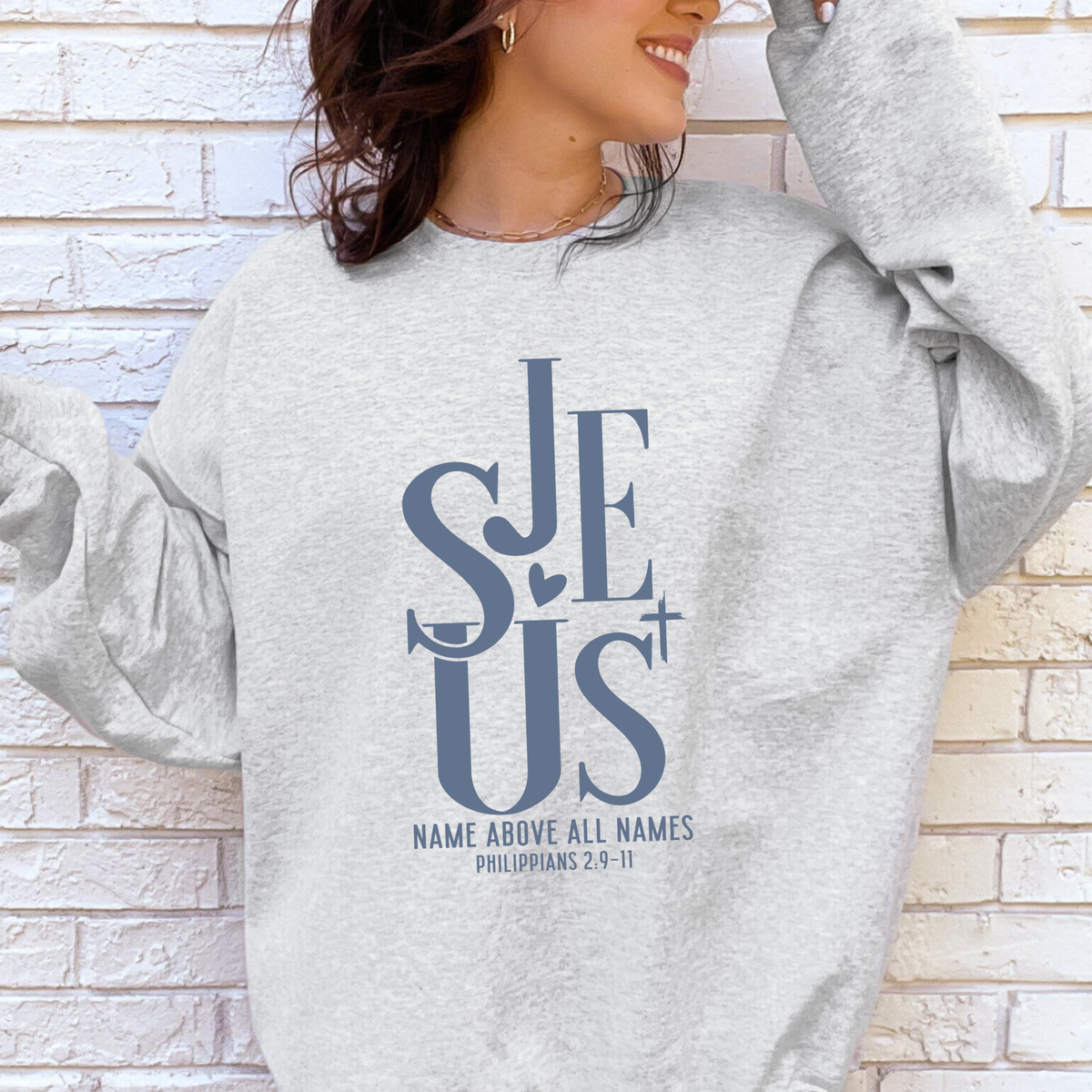 Wholesale Jesus Name Above Graphic Sweatshirt - Ash