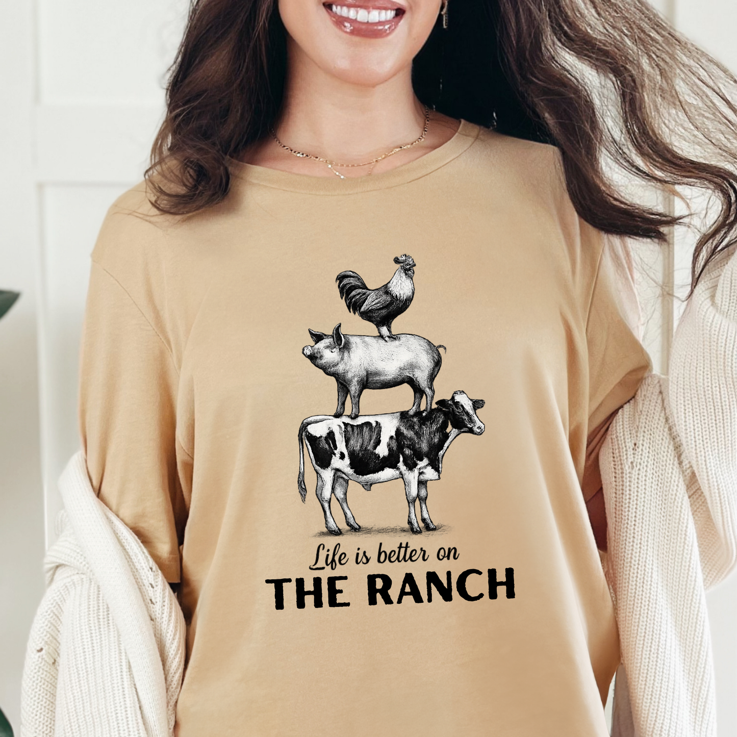 Wholesale Life Is Better On The Ranch Graphic Tee - Sand Dune Tee
