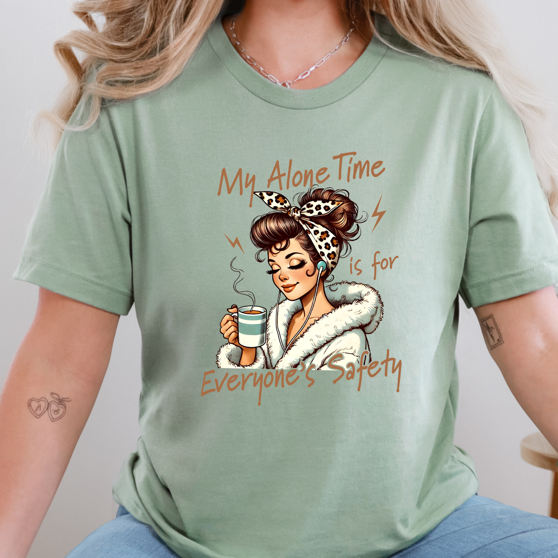 Wholesale Alone Time For Everyone's Safety Graphic Tee - Sage Tee