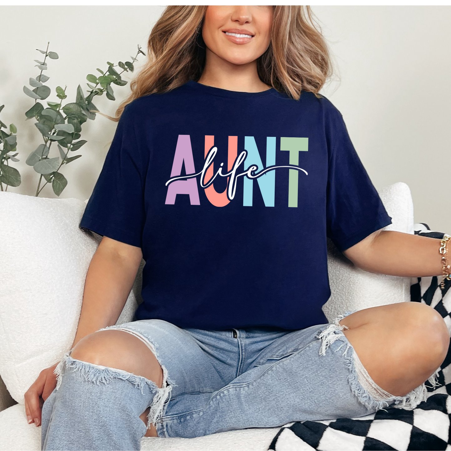 Wholesale Aunt Life Graphic Tee - Navy Tee