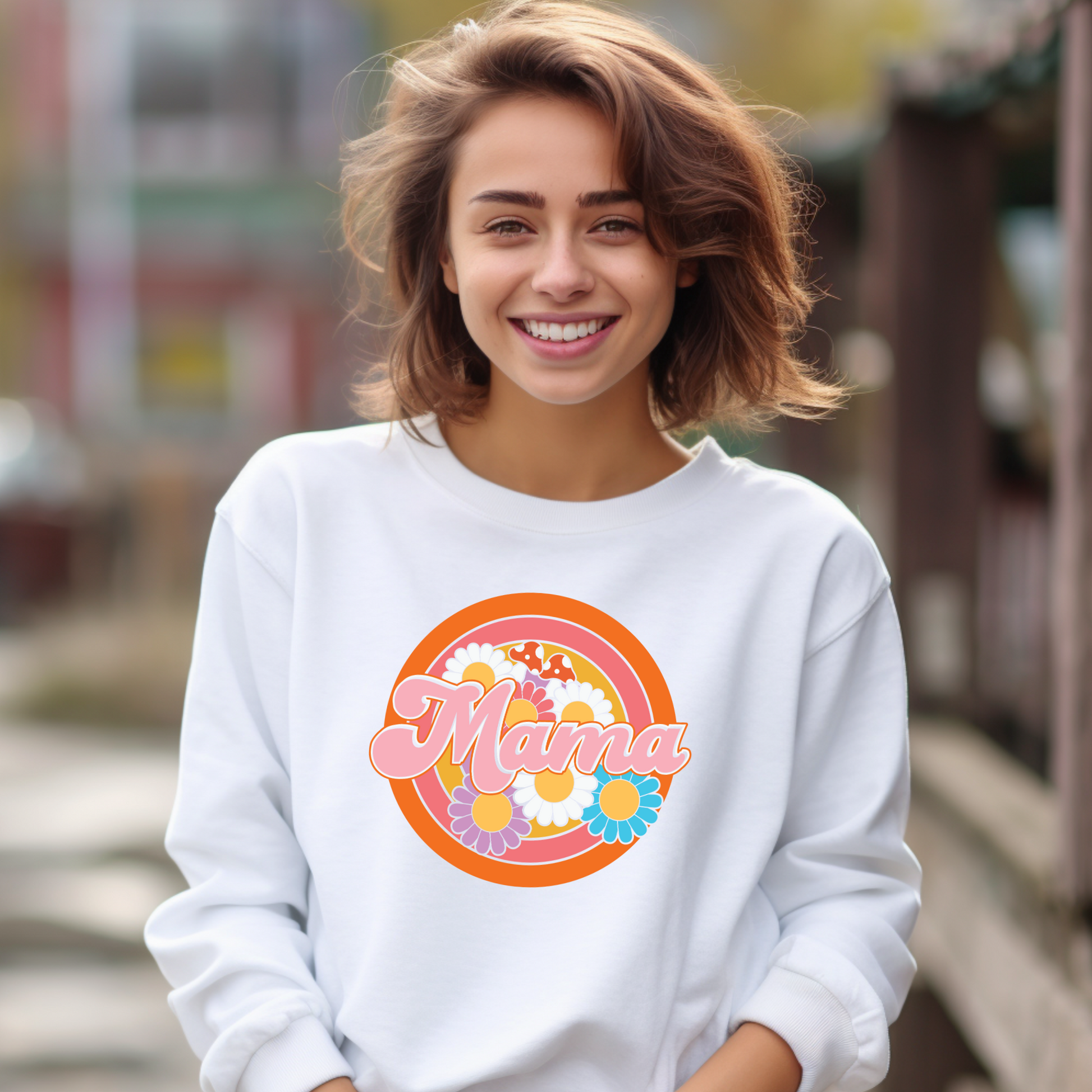 Wholesale Vintage Mama Graphic Tee - White Sweatshirt