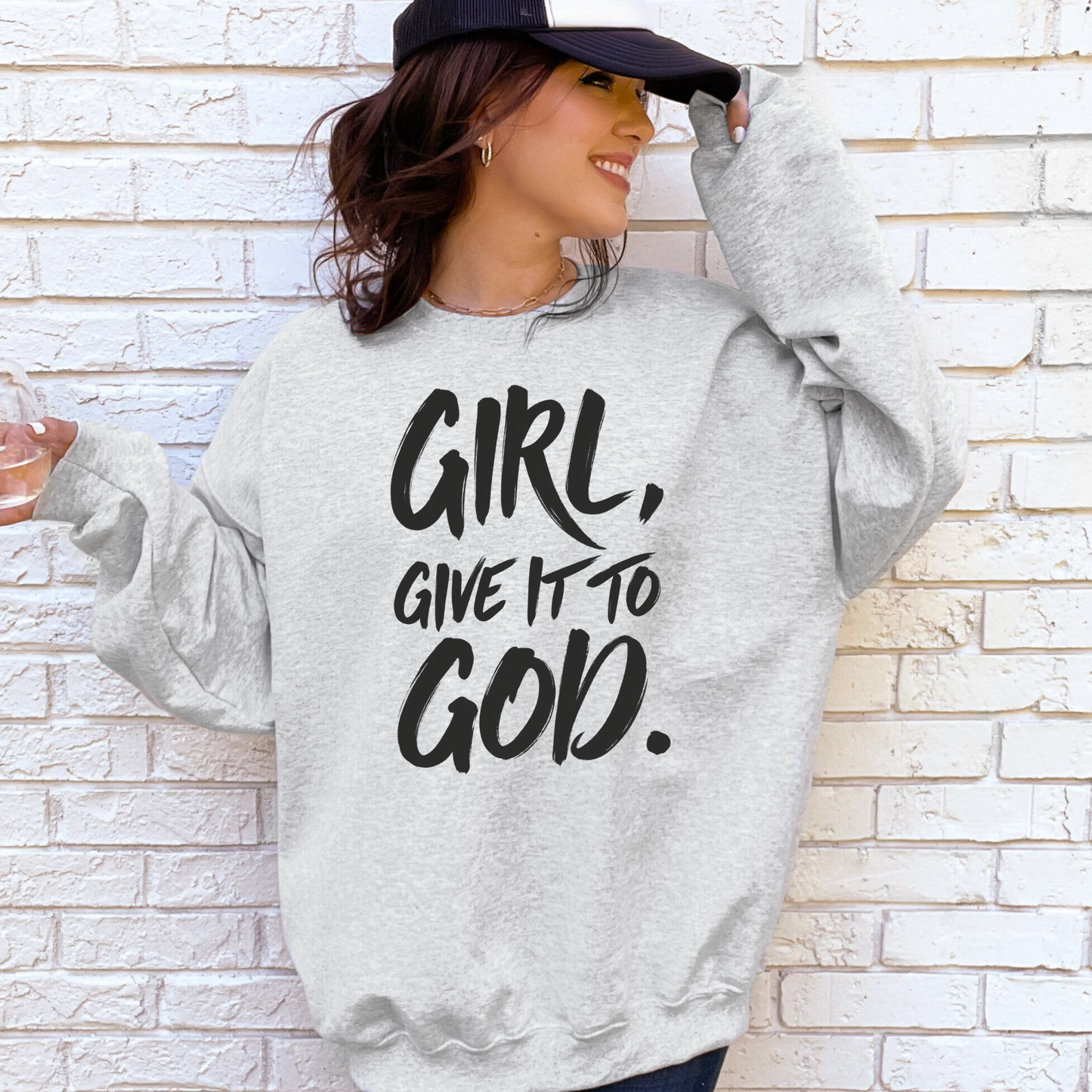 Wholesale Girl, Give It To God Graphic Sweatshirt - Sport Grey
