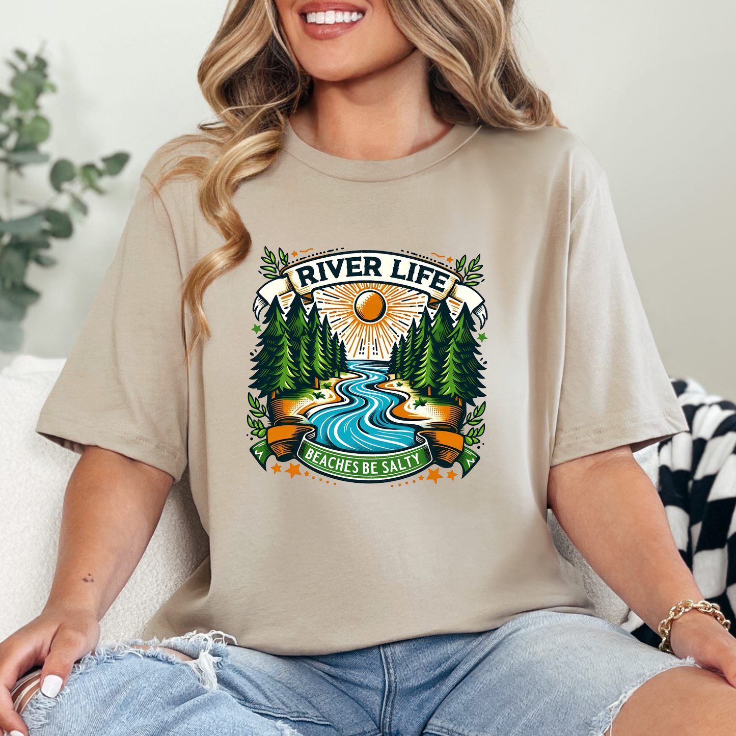 Wholesale River Life Beaches Be Salty Graphic Tee - Tan Tee