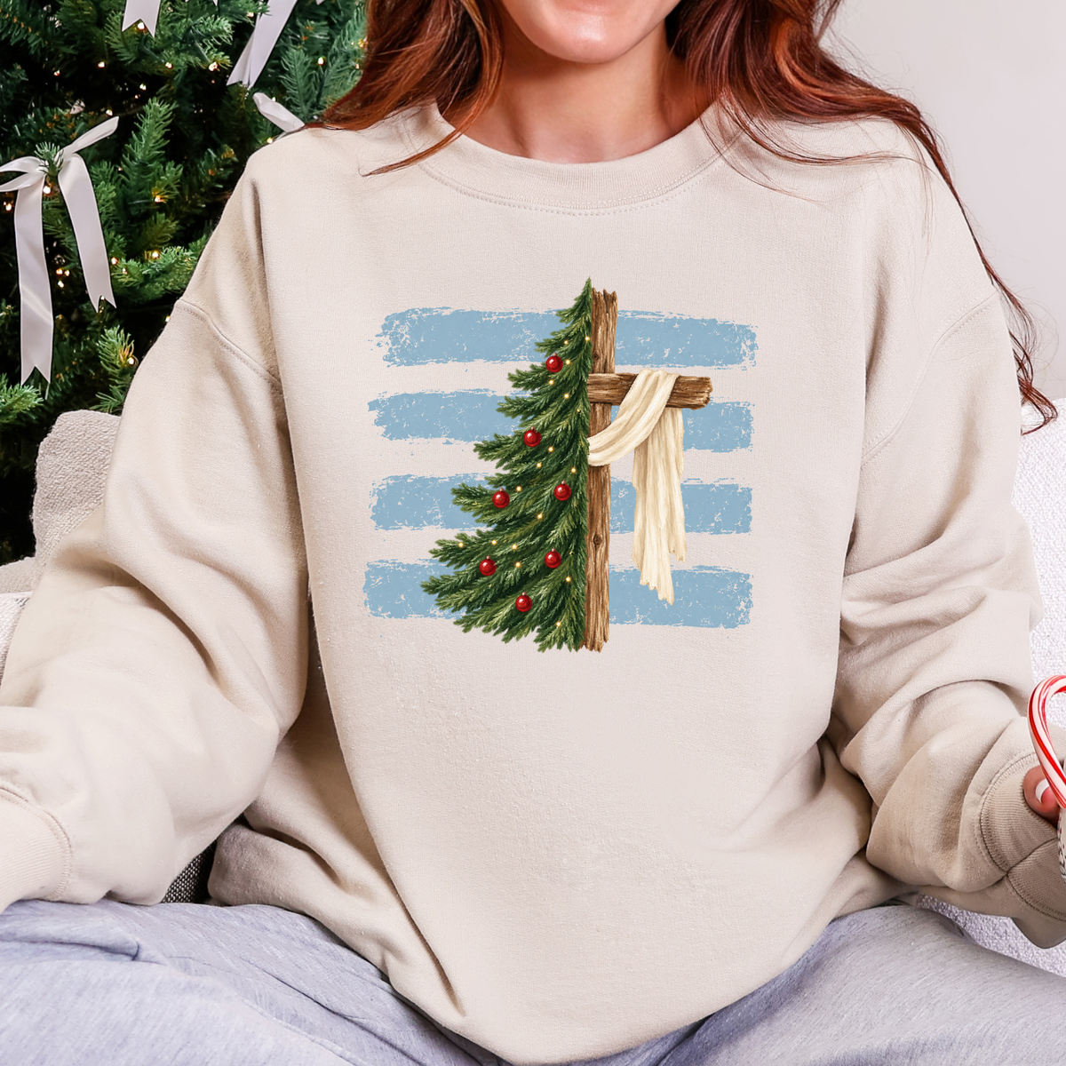 Christmas Tree Cross Graphic Sweatshirt