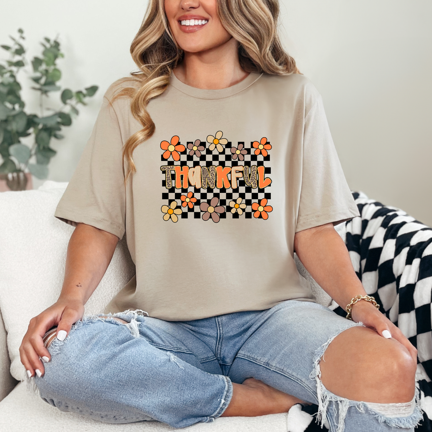 Thankful Checkerboard Graphic Tee