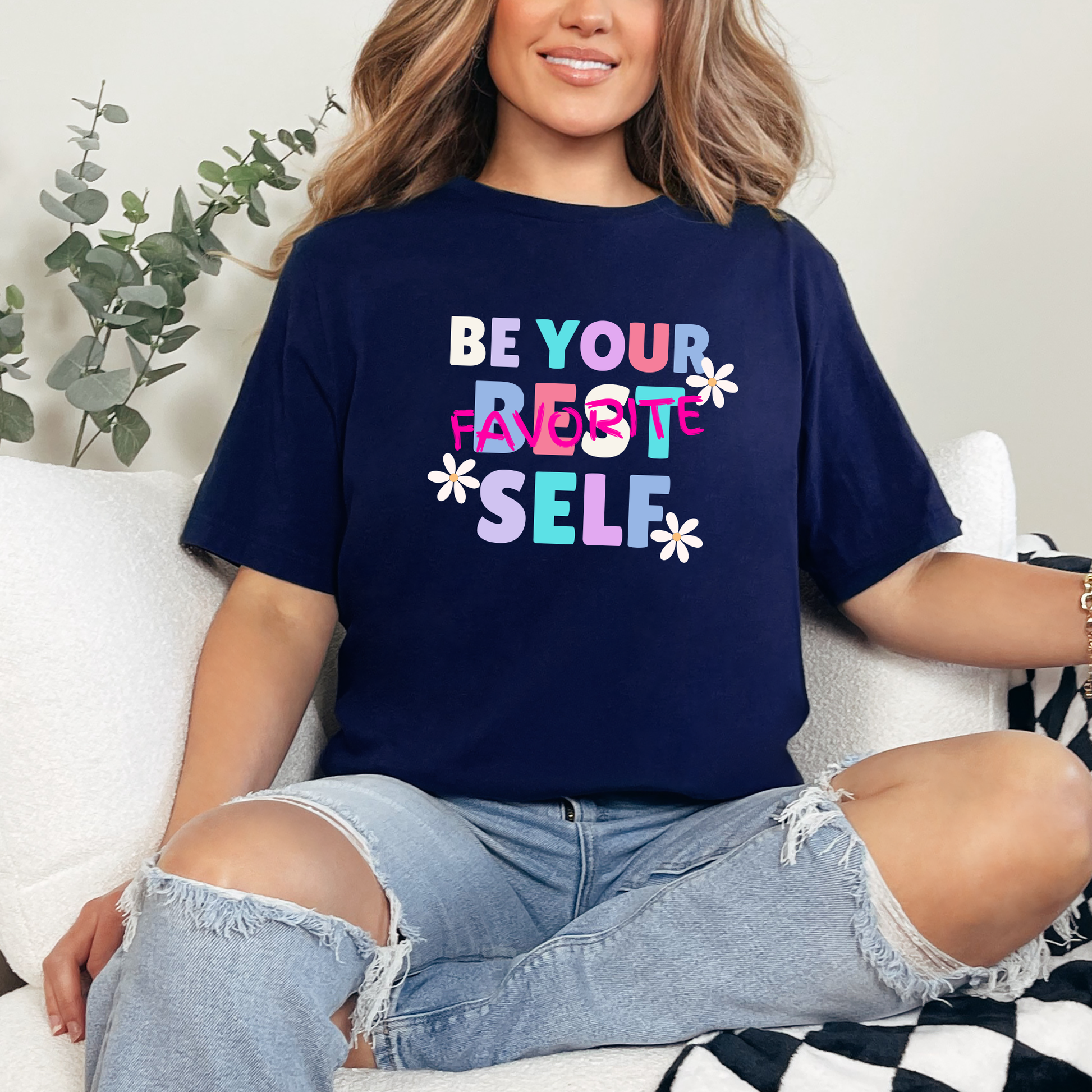 Wholesale Be Your Best Self Graphic Tee - Navy Tee