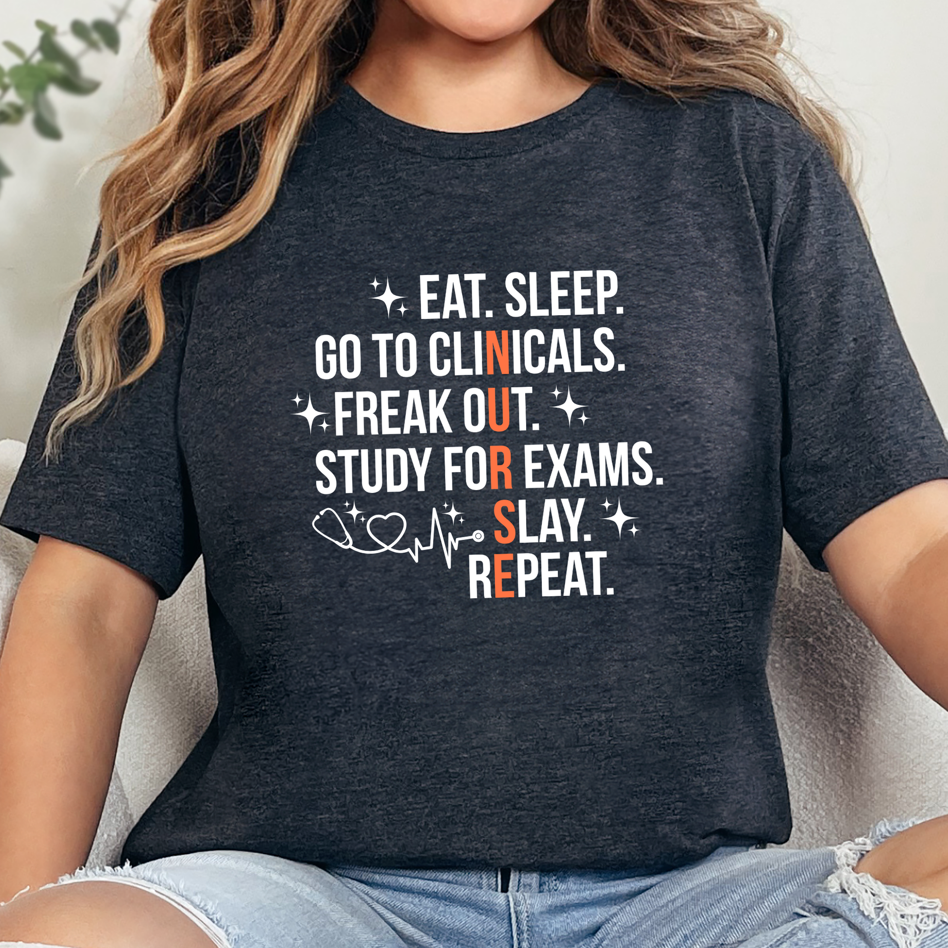 Wholesale Eat Sleep Go To Clinicals Graphic Tee - Dark Grey Heather Tee