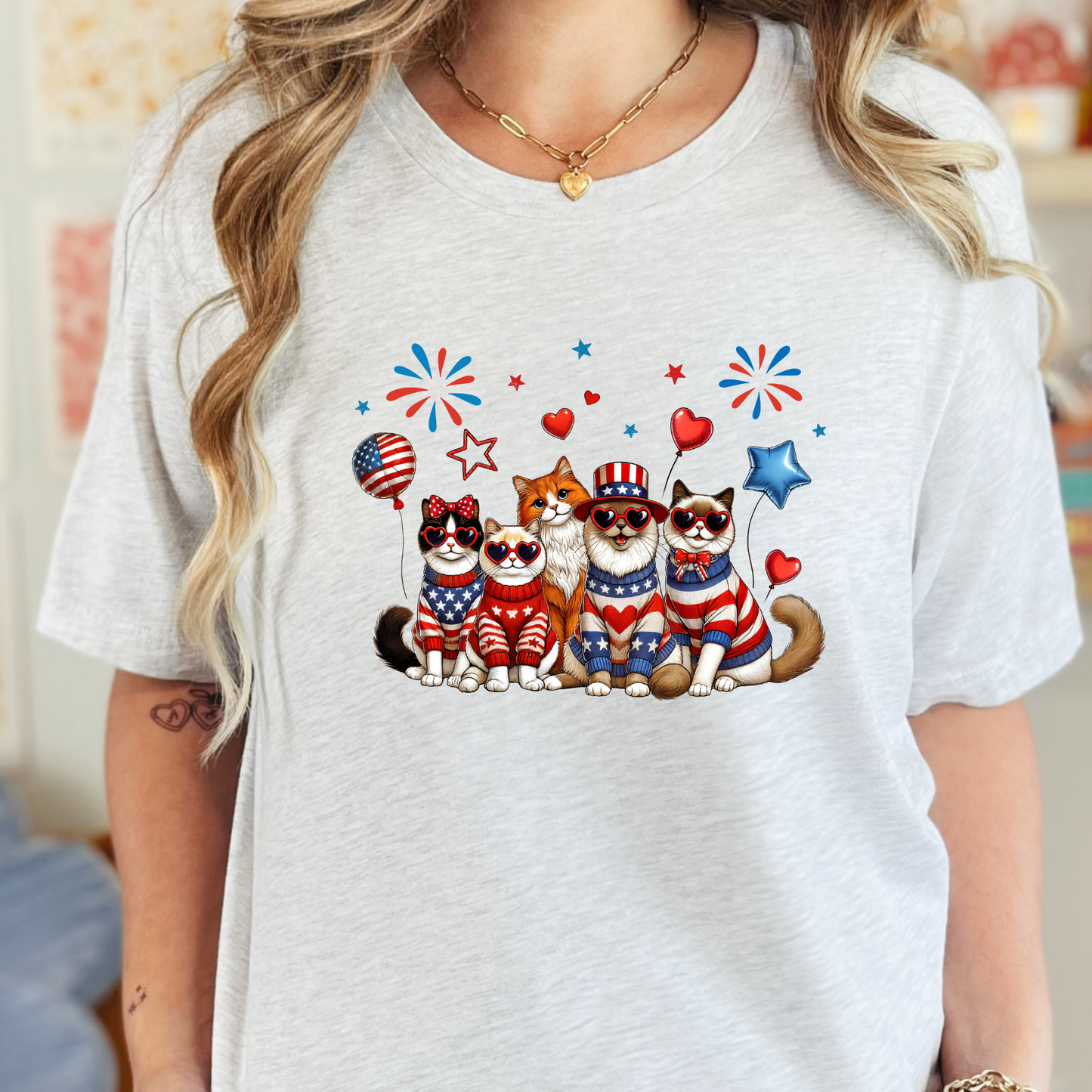 Wholesale Cats Patriotic Graphic Tee - Ash Tee