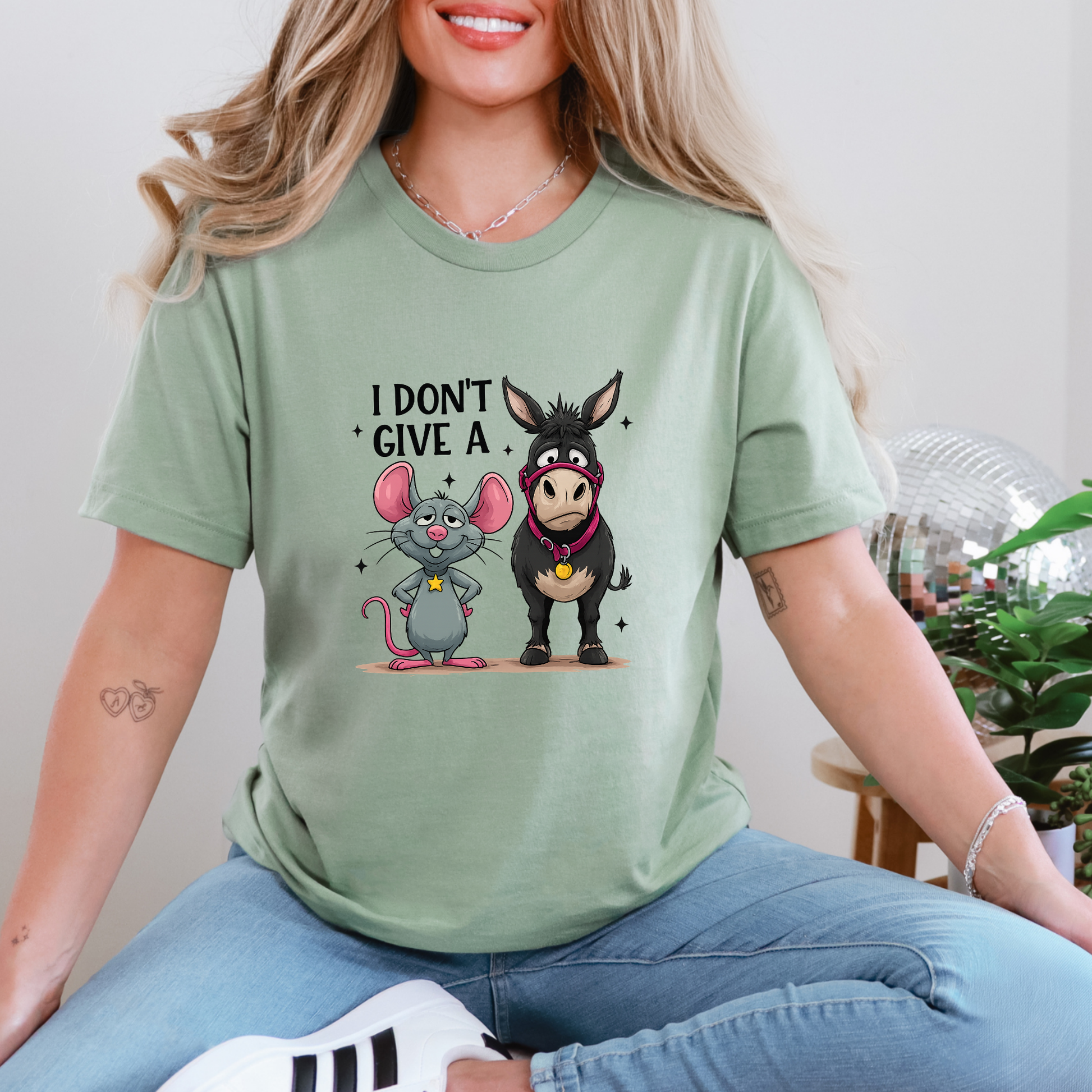 Wholesale Don't Give a Mouse Donkey Graphic Tee - Sage Tee