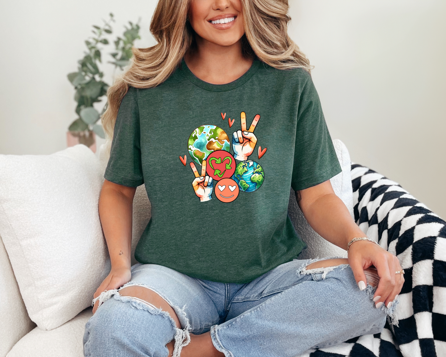 Wholesale Peace love planet Graphic Tee - Heather Forest Tee