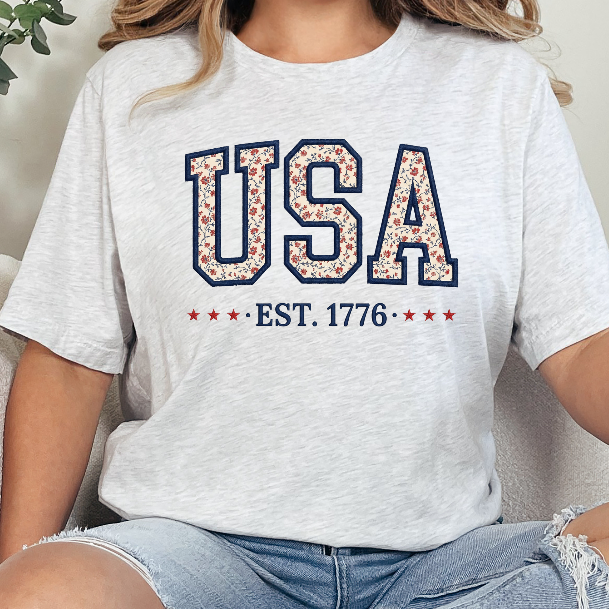 Wholesale Floral USA Graphic Tee - Ash Tee