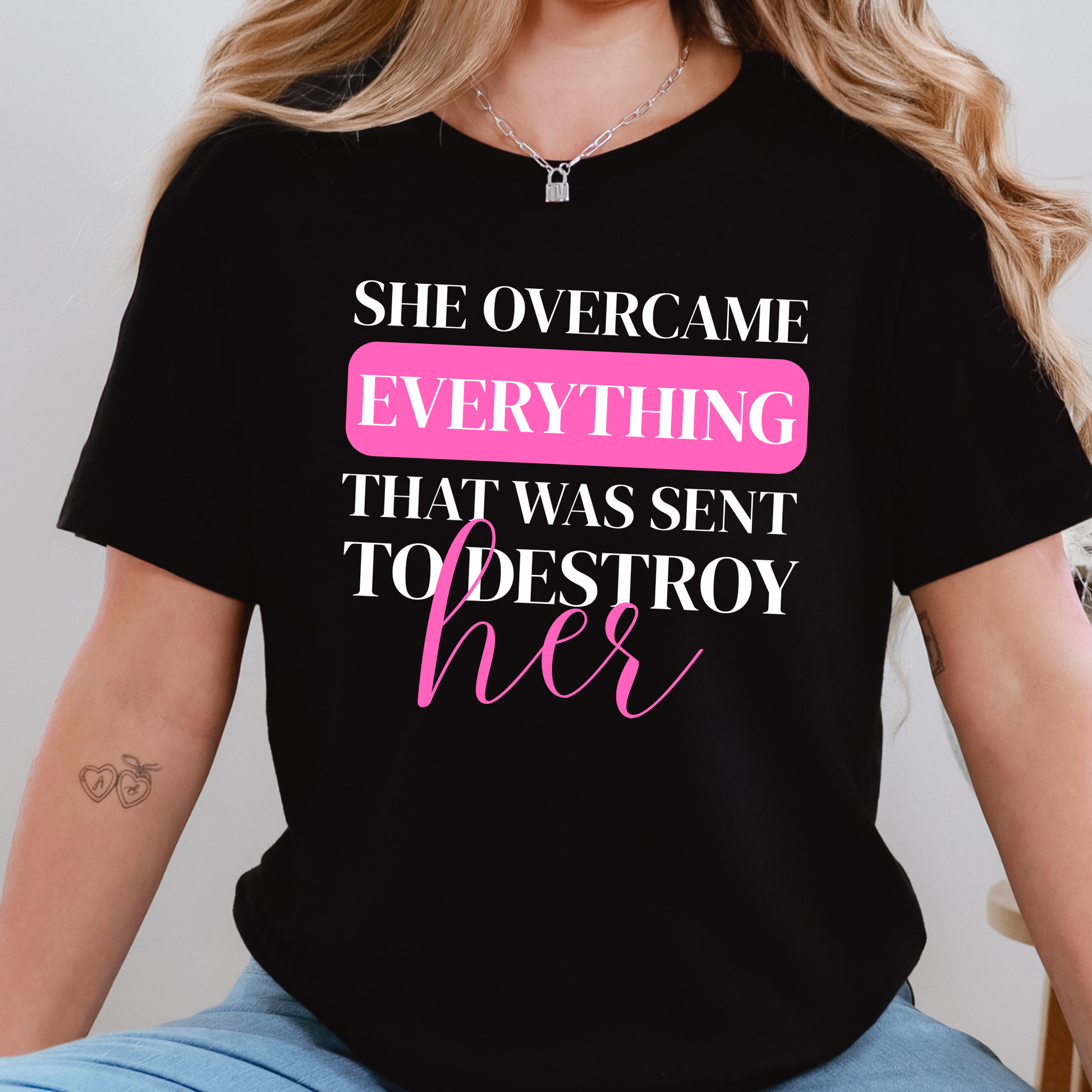 Wholesale She Overcame Everything Graphic Tee - Black Tee