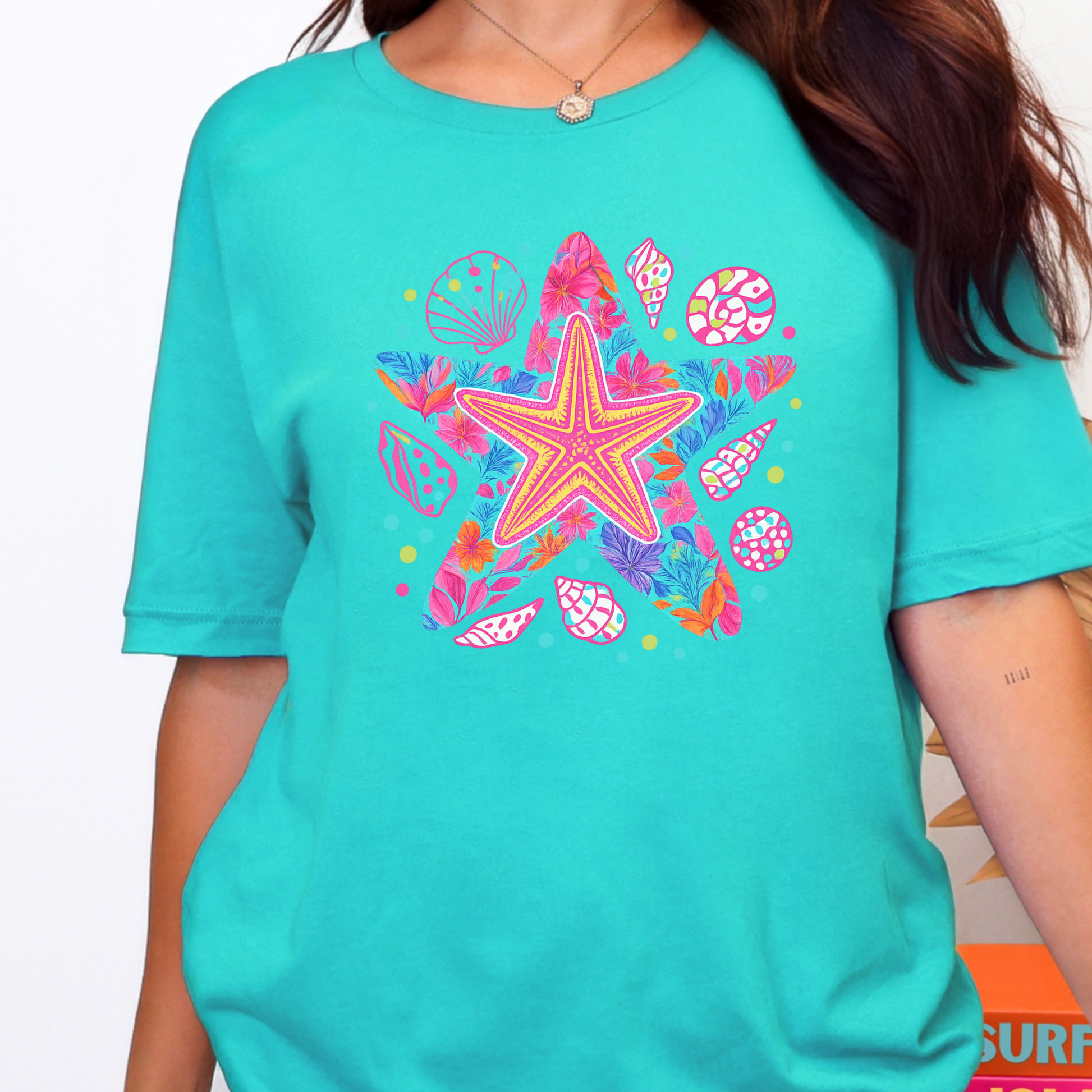 Wholesale Preppy Starfish Graphic Tee - Heather Sea Green Tee