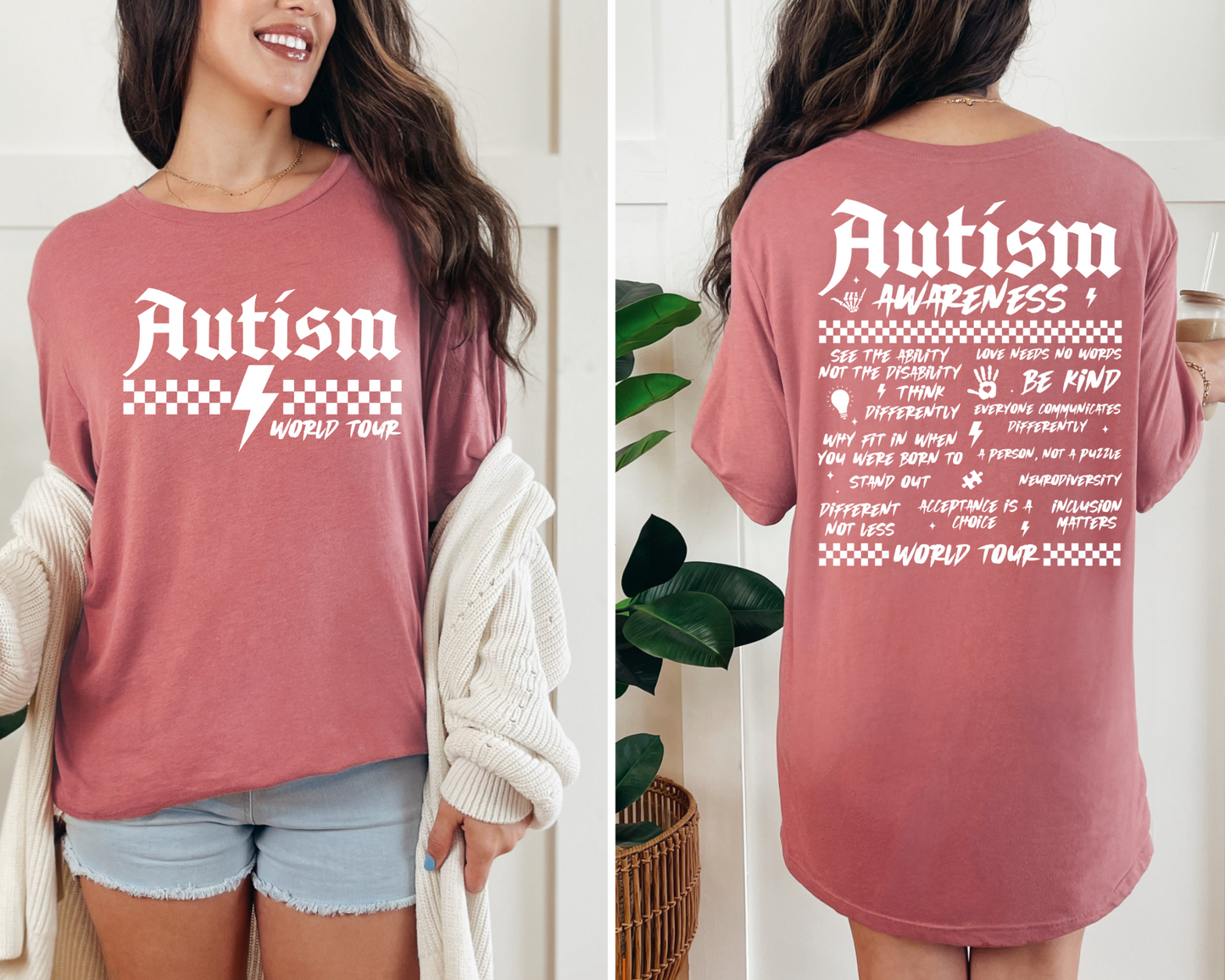 Wholesale Autism World Tour Graphic Tee - Mauve Tee
