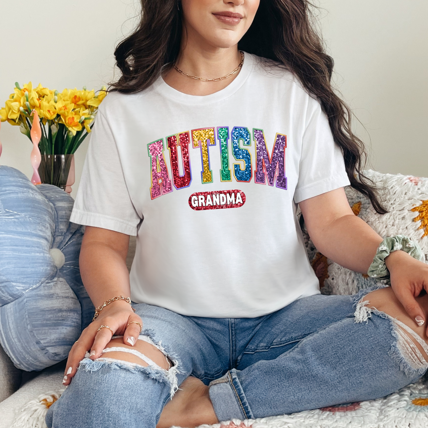 Wholesale Bling Autism Grandma Graphic Tee - Lilac Tee