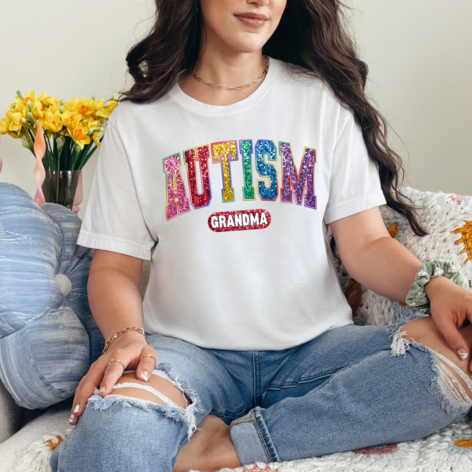 Wholesale Bling Autism Grandma Graphic Tee - Lilac Tee