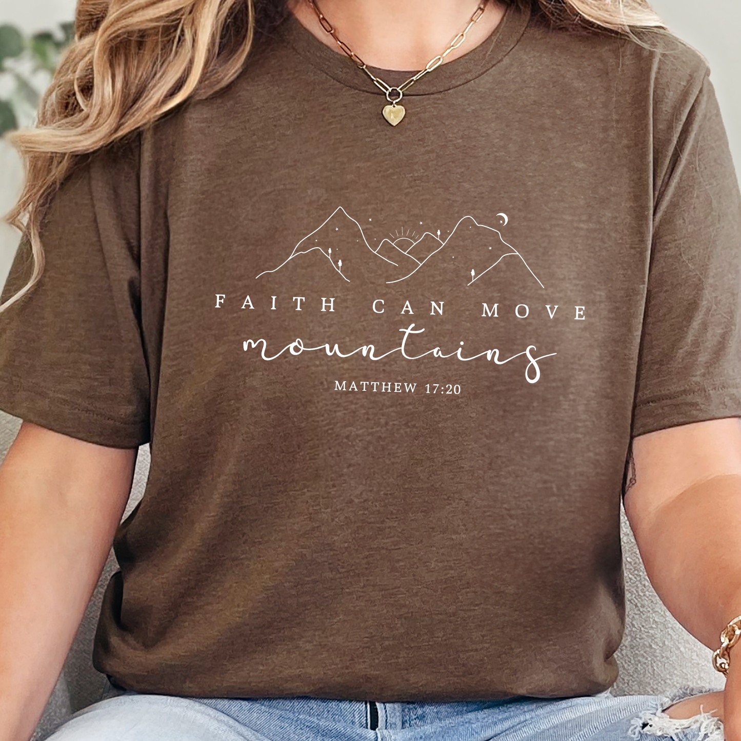 Wholesale Faith Can Move Mountain Simple Graphic Tee - Heather Brown Tee