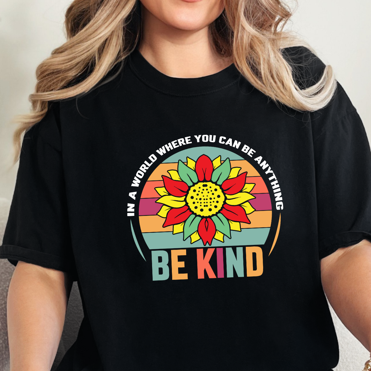Wholesale In A World Be Kind Graphic Tee - Black Tee