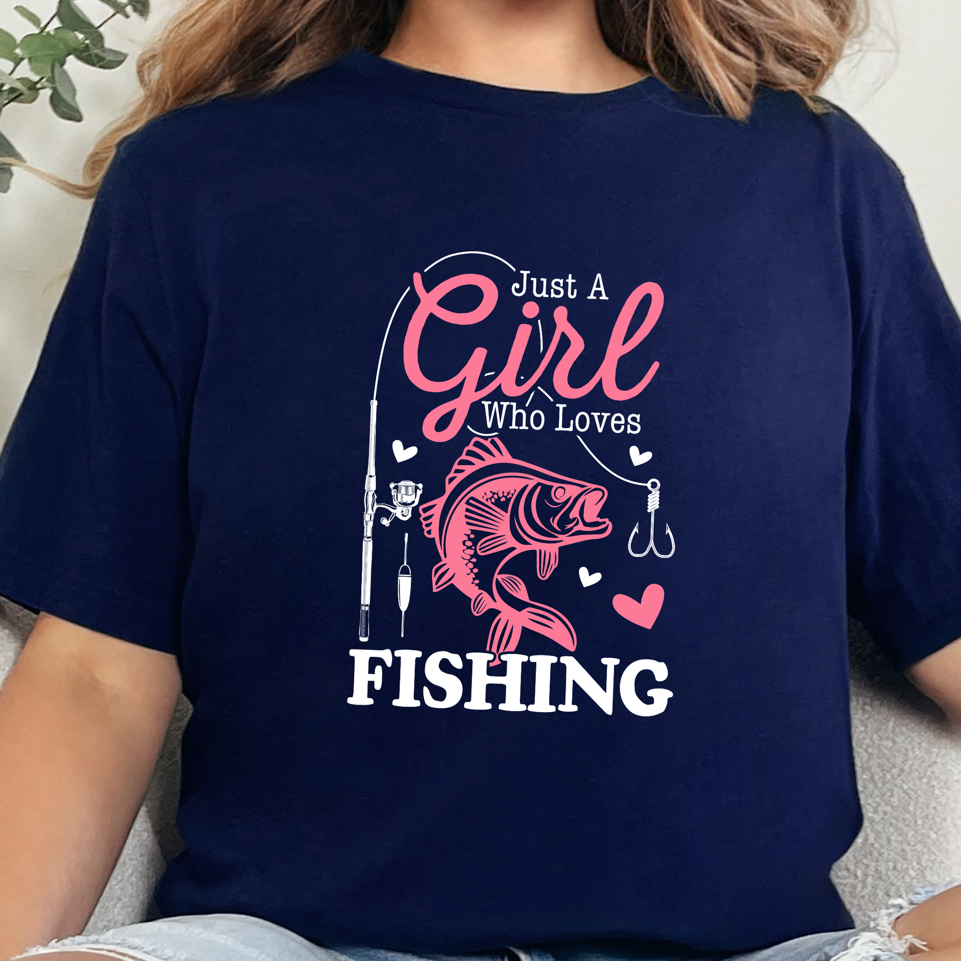 Wholesale Just A Girl Who Loves Fishing Graphic Tee - Navy Tee