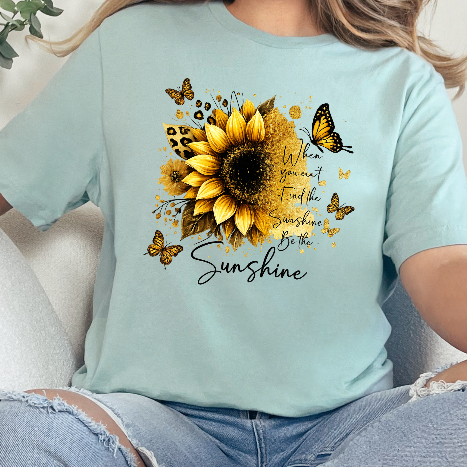 Wholesale Gold Be the Sunshine Graphic Tee - Dusty Blue Tee