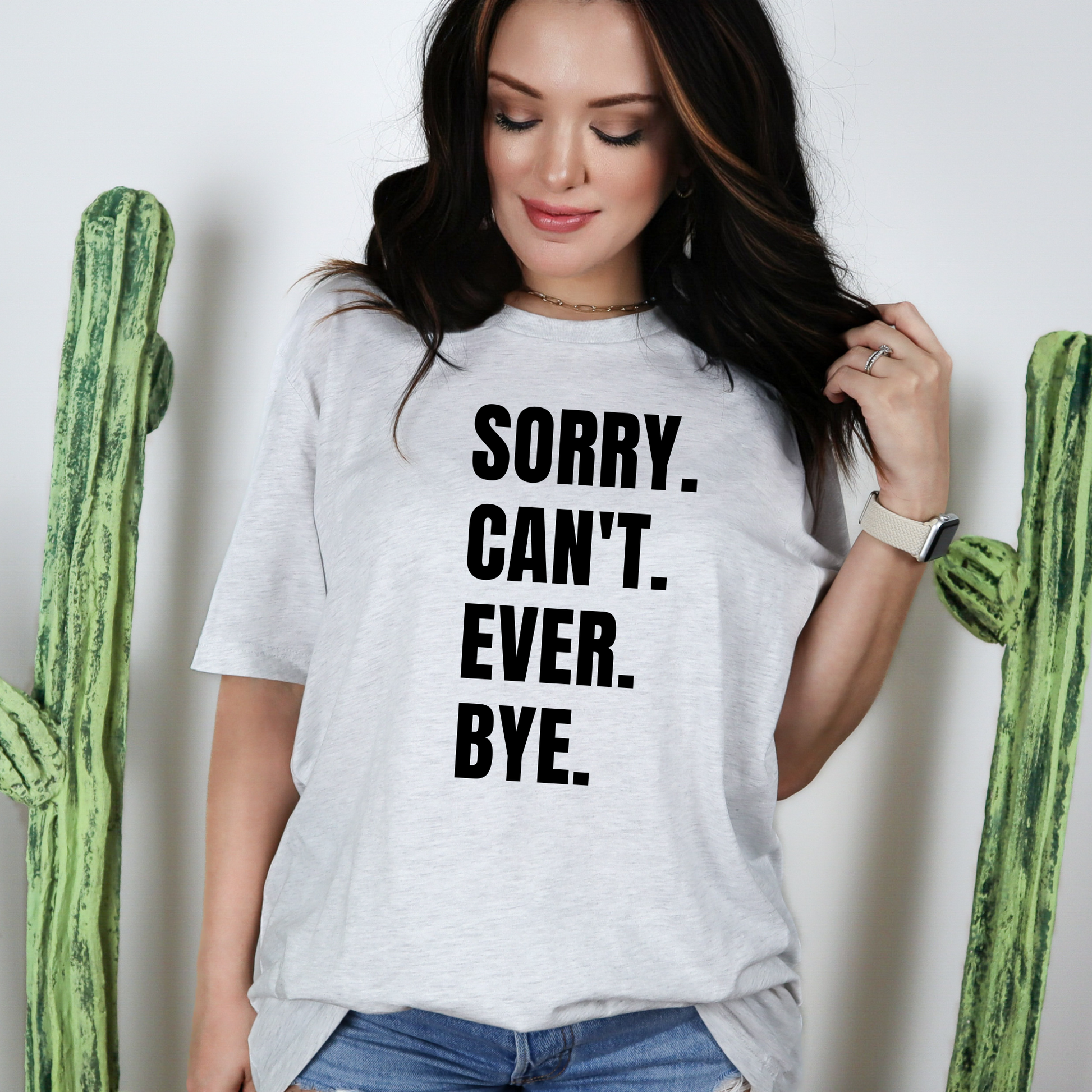 Wholesale Sorry. Can't. Ever. Bye. Graphic Tee - Heathered Grey